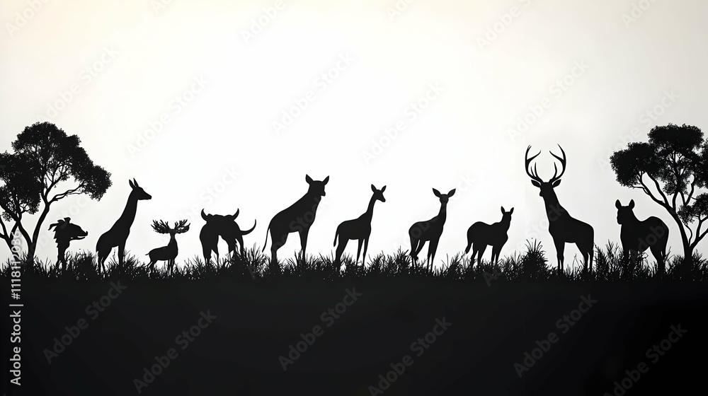 Plain Australian Wildlife Silhouette Background concept as Plain background featuring silhouettes of iconic Australian wildlife minimalistic design ample copy space symbolizing national pride and natu Plain Australian Wildlife Silhouette Background concept as Plain background featuring silhouettes of iconic Australian wildlife minimalistic design ample copy space symbolizing national pride and natu
