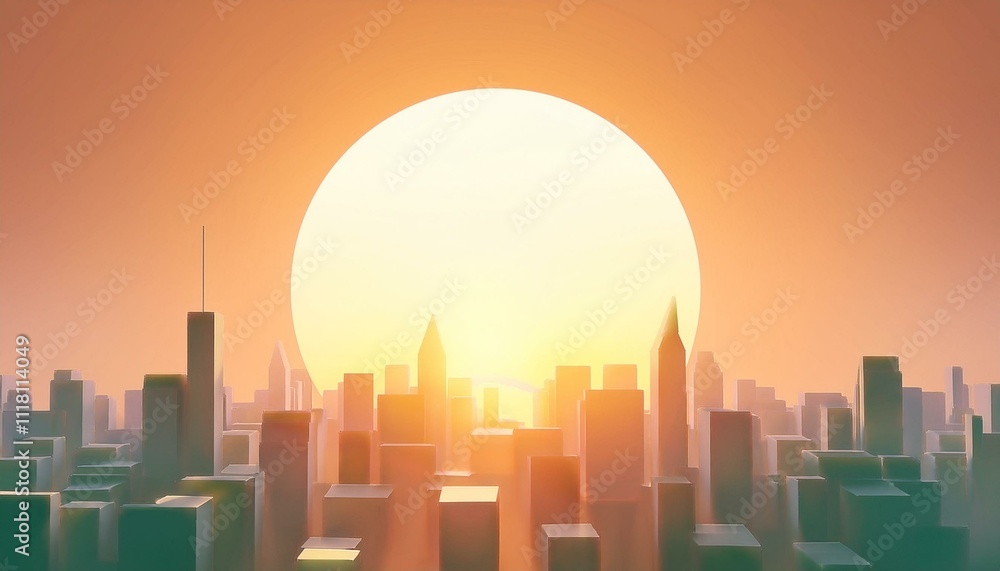 The concept of happiness and new beginnings: Abstract cityscape with rising sun, symbolizing growth and endless possibilities. The concept of happiness and new beginnings: Abstract cityscape with rising sun, symbolizing growth and endless possibilities.