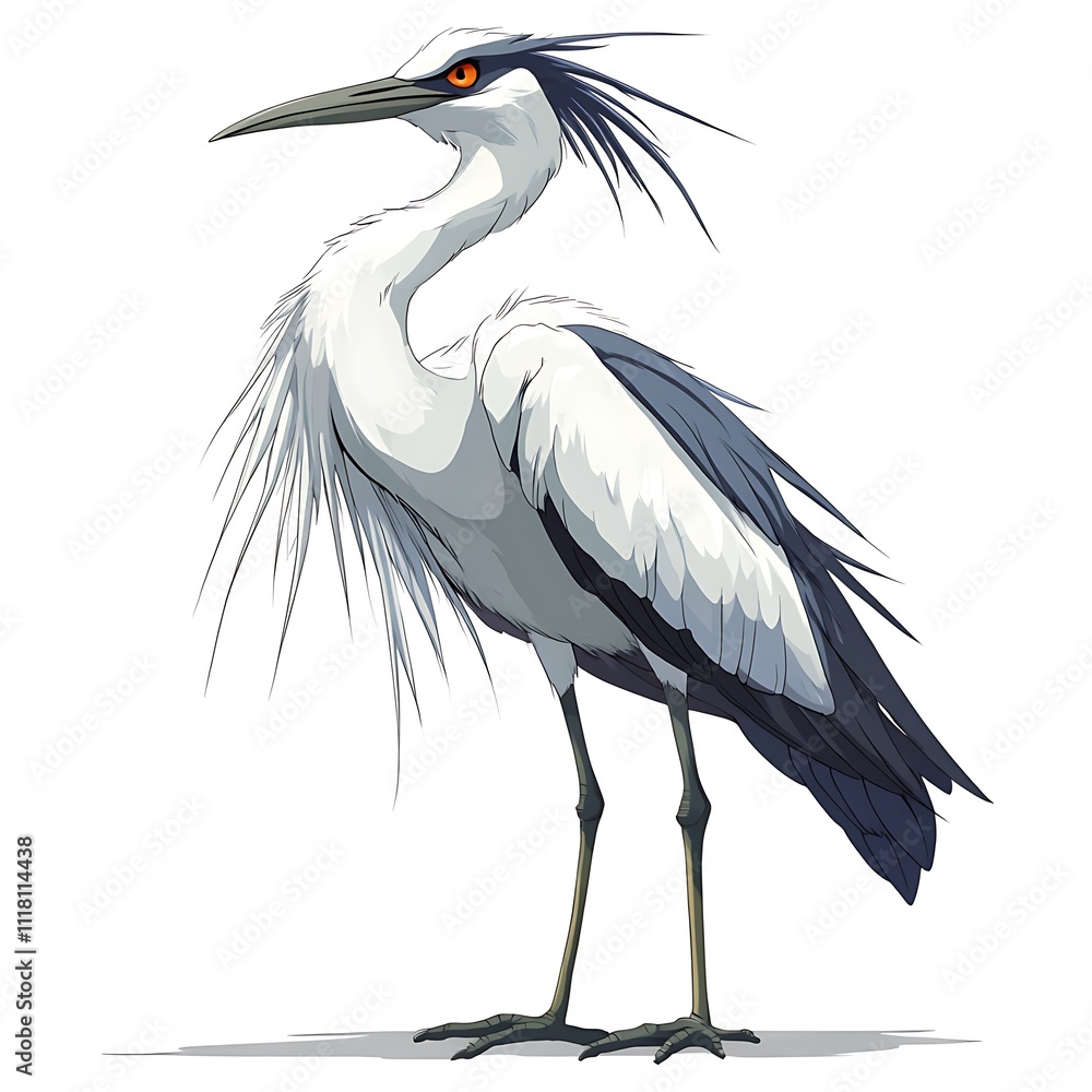Heron character in anime style on a white background Heron character in anime style on a white background