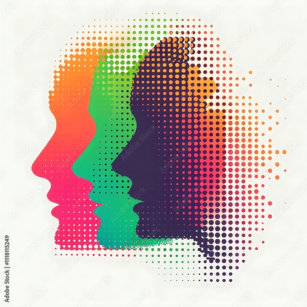 Colorful silhouette profiles in a dotted design. Colorful silhouette profiles in a dotted design.