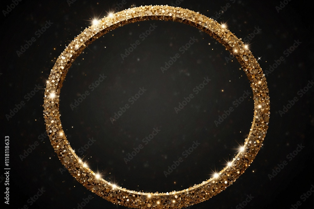 Golden Glitter Circle on Black Background Emitting a Glow