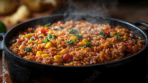 Pongal Pot Boiling Close up concept as Close up of a traditional Pongal pot boiling with sweet rice symbolizing abundance and gratitude captured in a realistic setting with ample copy space. in Photo