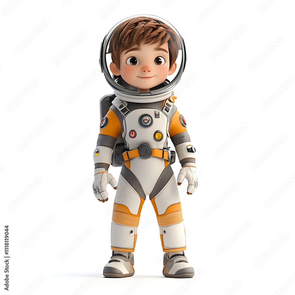 Cartoon young boy in a space suit on a white background Cartoon young boy in a space suit on a white background
