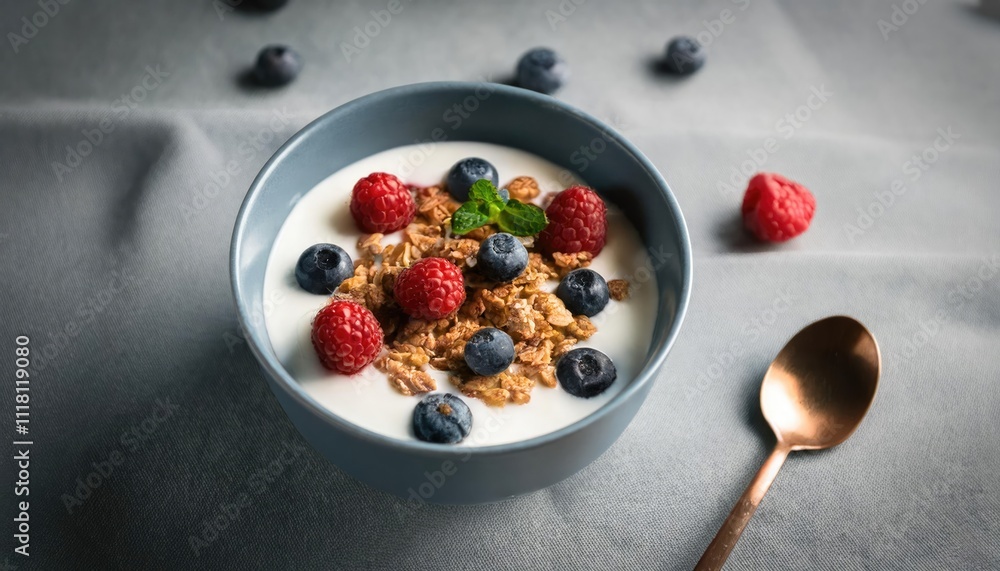 Healthy breakfast. Yogurt with granola and berries Healthy breakfast. Yogurt with granola and berries