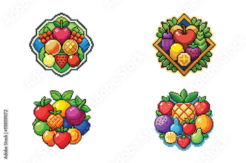 Unique gaming pixel art vegetable fruits vector art design