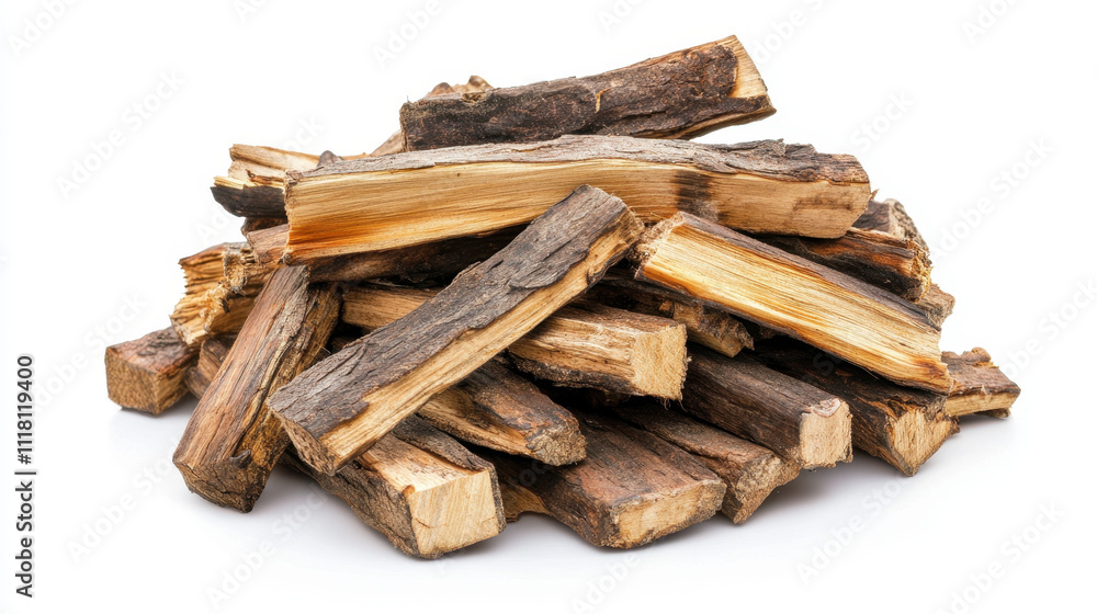 A neatly stacked pile of chopped firewood on a white background, showcasing the natural texture and colors of the wood in a clean, minimalistic setting. A neatly stacked pile of chopped firewood on a white background, showcasing the natural texture and colors of the wood in a clean, minimalistic setting.