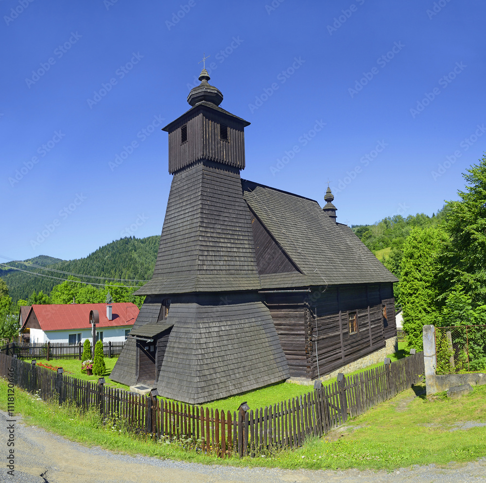 Wooden Church of Immaculate Conception of Virgin Mary 1785 in Hranicne, Slovakia. Hranicne village situated about 10 km north of town Stara Lubovna.