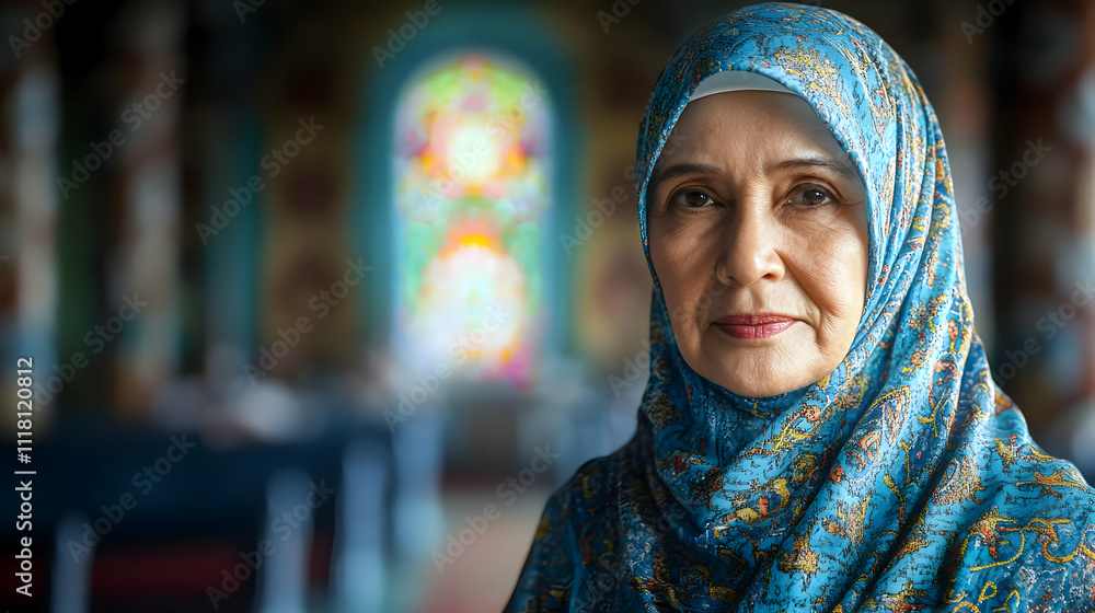Portrait Community Worship concept as Portrait close up of a community member in worship expressing faith and unity highlighting diverse beliefs for World Religion Day magazine advertisement with copy Portrait Community Worship concept as Portrait close up of a community member in worship expressing faith and unity highlighting diverse beliefs for World Religion Day magazine advertisement with copy