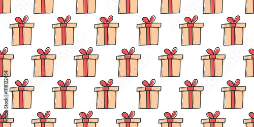A lot of gift for the New Year. Seamless pattern with gifts. Pattern for gift wrapping. New Year's gift. Gift box with a red bow.