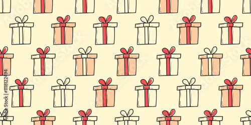 A lot of gift for the New Year. Seamless pattern with gifts. Pattern for gift wrapping. New Year's gift. Gift box with a red bow.
