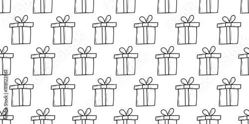 A lot of gift for the New Year. Seamless pattern with gifts. Pattern for gift wrapping. New Year's gift. Gift box with a red bow.