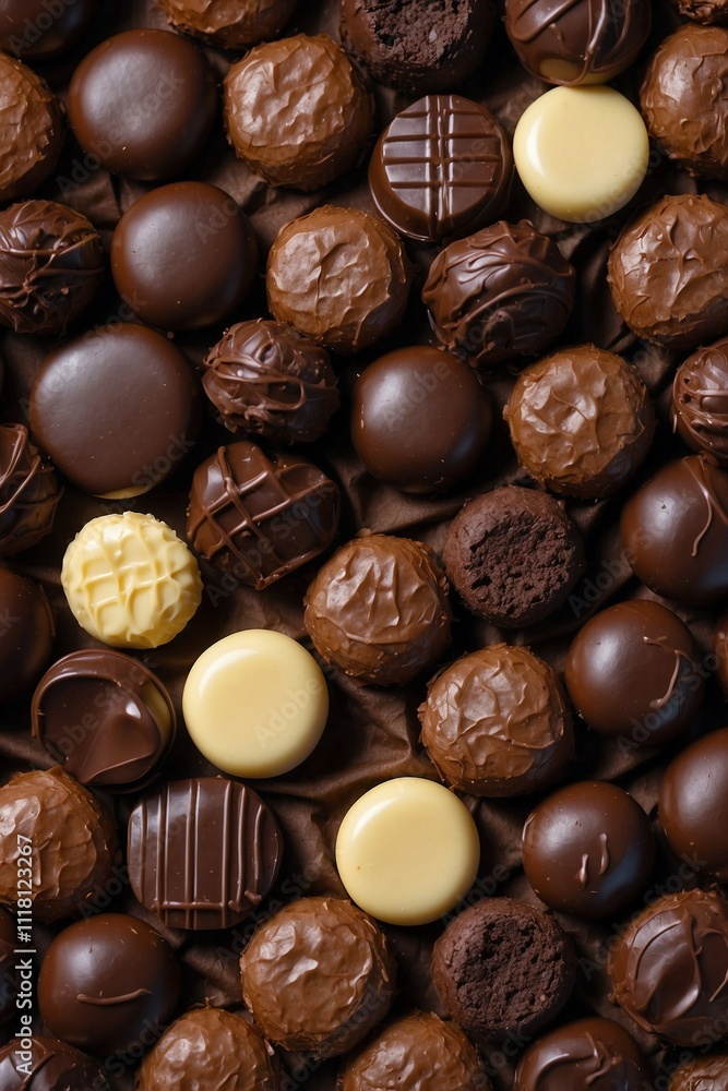 Luxury Assorted Chocolate Candies with Varied Textures Captured in a Studio Close-Up Luxury Assorted Chocolate Candies with Varied Textures Captured in a Studio Close-Up