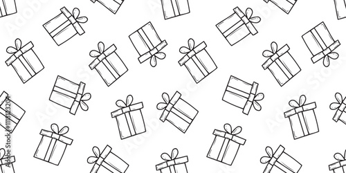 A lot of gift for the New Year. Seamless pattern with gifts. Pattern for gift wrapping. New Year's gift. Gift box with a red bow.