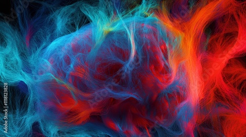 Abstract artwork of swirling red and blue energy.