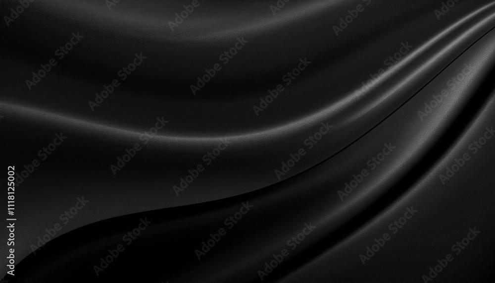 Fototapeta premium Elegant Black Draped Fabric Texture Background Luxury Silk Satin Cloth Waves