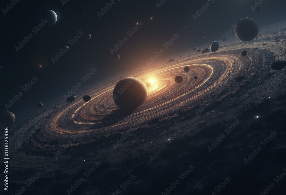 Fototapeta premium Galaxies and planets aligning to form starry cosmic background