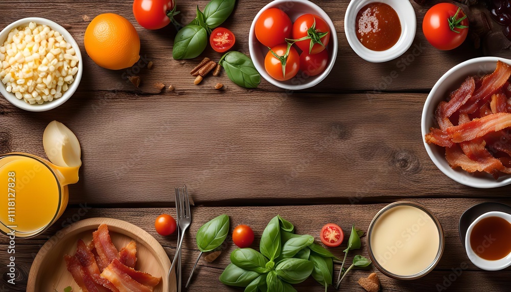 Breakfast Ingredients on Wooden Table Breakfast Ingredients on Wooden Table