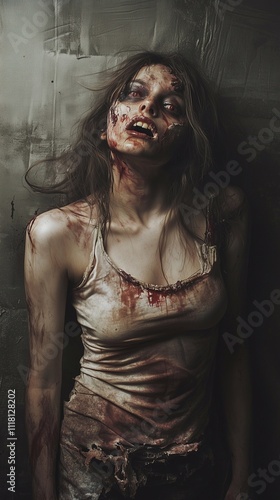 Zombie woman. Post-apocalyptic makeup. Horror. Holiday. Traditions.