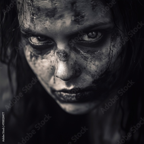 Zombie woman. Post-apocalyptic makeup. Horror. Holiday. Traditions.