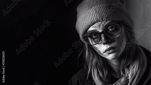 Zombie woman. Post-apocalyptic makeup. Horror. Holiday. Traditions.