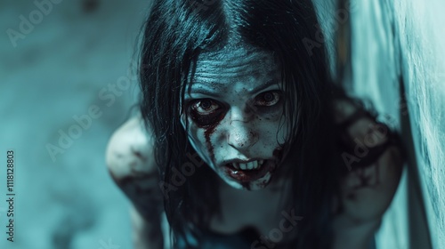 Zombie woman. Post-apocalyptic makeup. Horror. Holiday. Traditions.