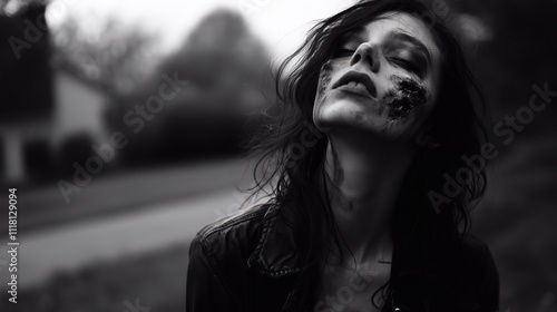 Zombie woman. Post-apocalyptic makeup. Horror. Holiday. Traditions.