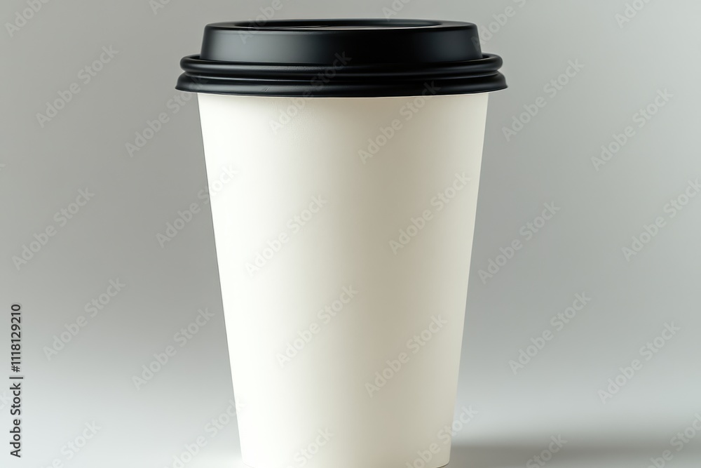 Blank White Disposable Coffee Cup on neutral coloured background with Copy Space for Mockup Design Blank White Disposable Coffee Cup on neutral coloured background with Copy Space for Mockup Design