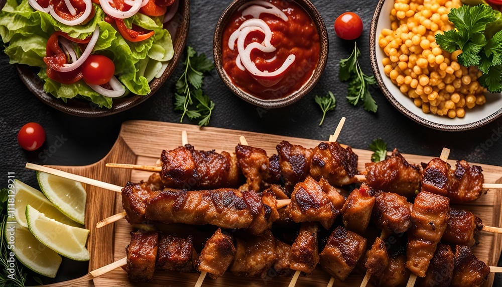 Delicious Grilled Skewers with Side Dishes Delicious Grilled Skewers with Side Dishes