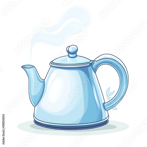 Cartoon electric kettle with a steaming spout on a white background