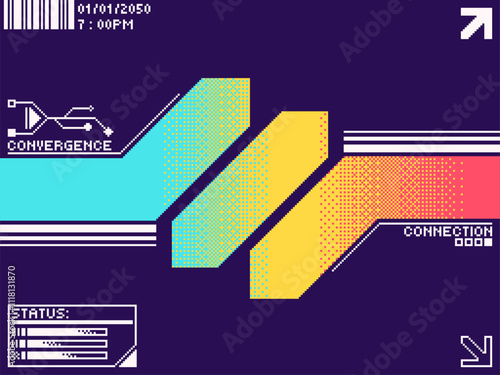 Cyberpunk Abstract Prism Gradient Industrial Line with Digital Status, Pixel Art Style Illustration