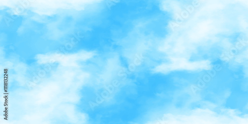 Blue sky with white clouds background, Romantic sky, nature background of romantic summer blue sky with fluffy clouds, Beautiful puffy clouds in bright blue sky in day sunlight.