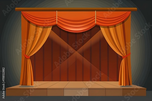 orange stage background with red curtains