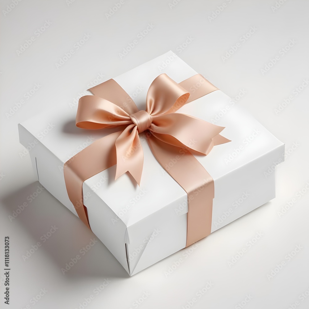 Elegant Gift Box with Ribbon on White Surface Representing Kind Gestures Elegant Gift Box with Ribbon on White Surface Representing Kind Gestures
