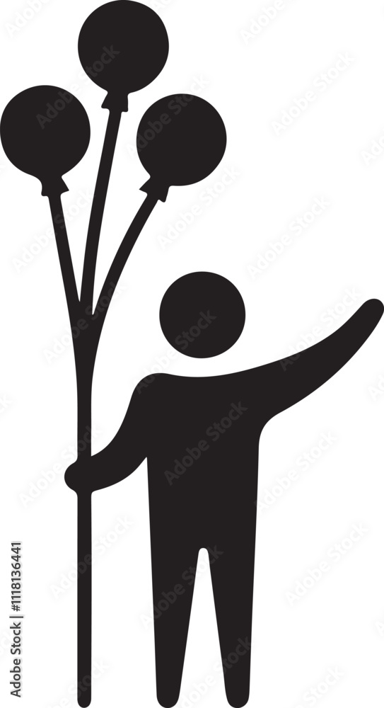 Happy Person Holding Balloons, Celebration Icon, Vector Illustration Happy Person Holding Balloons, Celebration Icon, Vector Illustration
