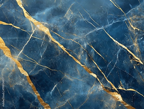 Abstract blue marble texture with gold veins. photo