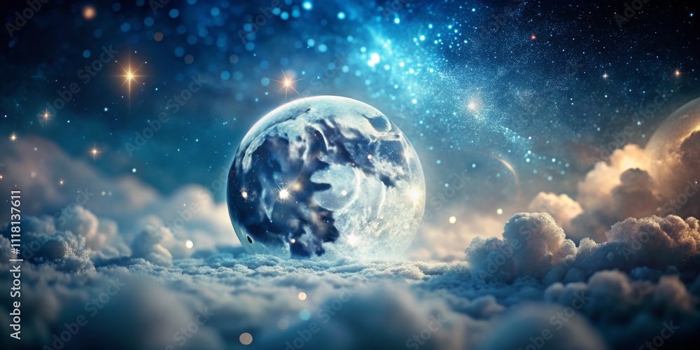Captivating Tilt-Shift Photography of a Moon Surrounded by Dreamy Clouds and Stars, Perfect for Illustrations, Backgrounds, and Celestial Theme Projects Captivating Tilt-Shift Photography of a Moon Surrounded by Dreamy Clouds and Stars, Perfect for Illustrations, Backgrounds, and Celestial Theme Projects