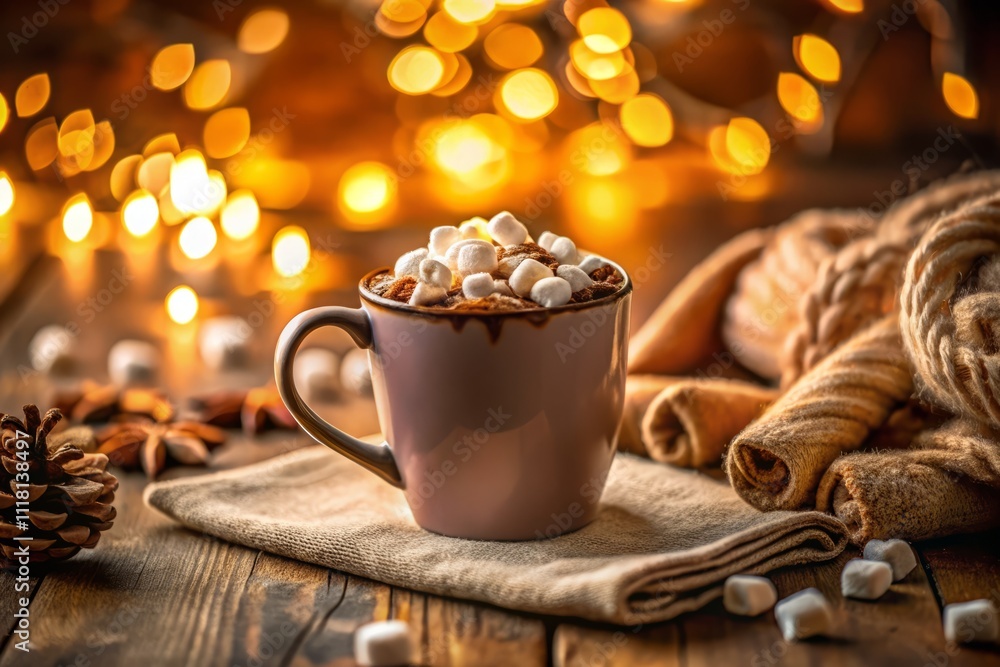 Cozy Hot Chocolate Scene with Melting Marshmallows in a Relaxed Atmosphere, Evoking Warmth and Comfort for Stock Photography Cozy Hot Chocolate Scene with Melting Marshmallows in a Relaxed Atmosphere, Evoking Warmth and Comfort for Stock Photography