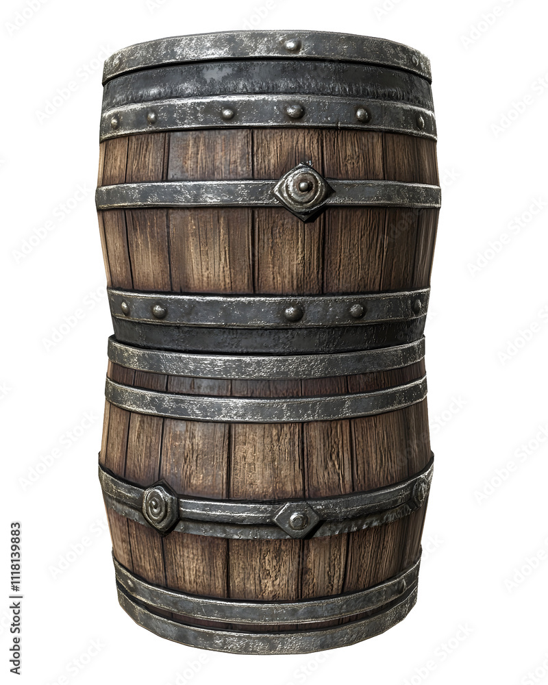 Fototapeta premium Ancient Wooden Barrel with Metal Bands