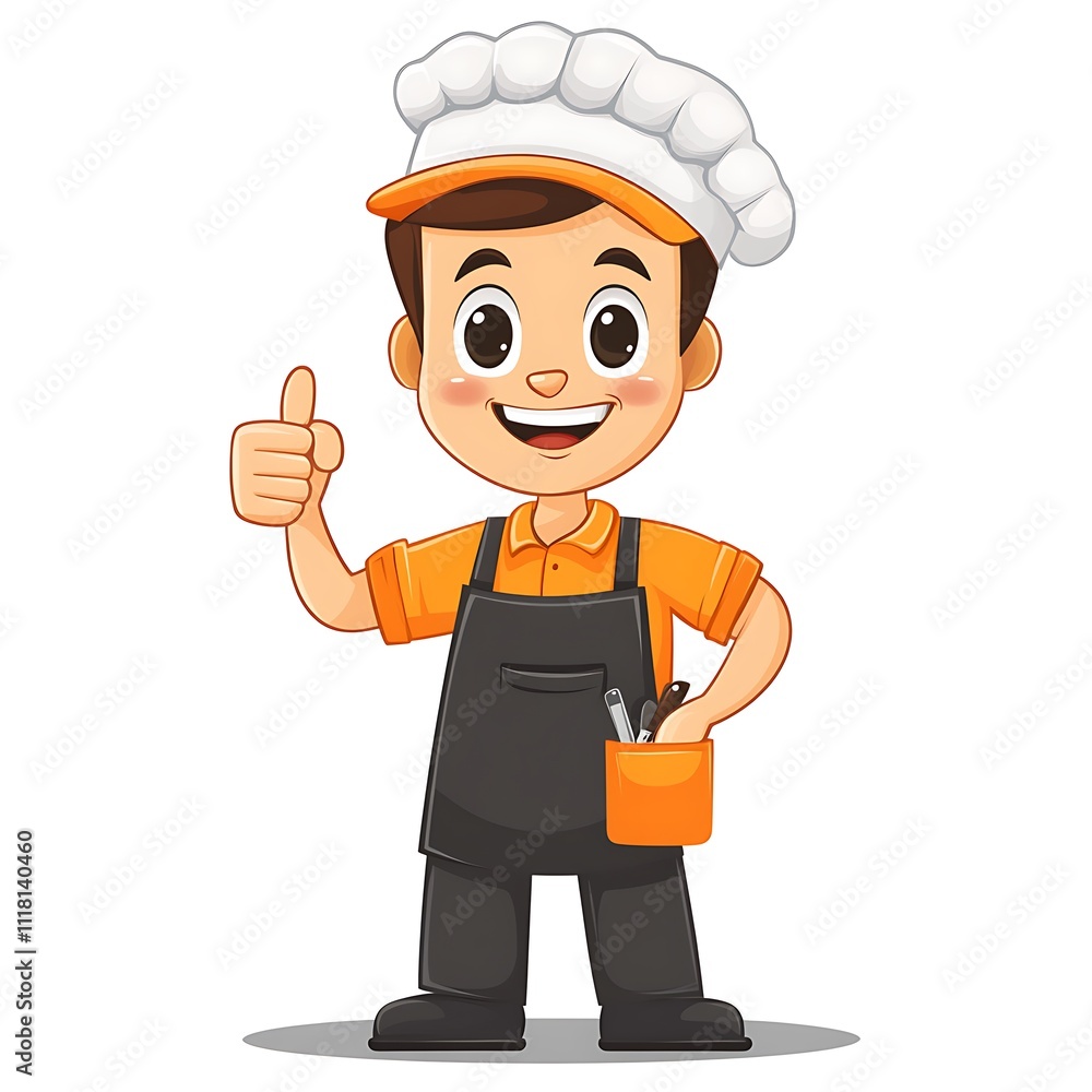 Cartoon employee showing thumbs up on a white background Cartoon employee showing thumbs up on a white background