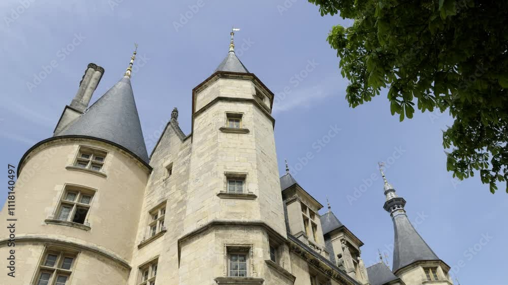 Palais Ducal (former residence of the Counts and Dukes of Nevers) and its central tower home to the staircase, Nevers, Nièvre, Bourgogne, France Palais Ducal (former residence of the Counts and Dukes of Nevers) and its central tower home to the staircase, Nevers, Nièvre, Bourgogne, France