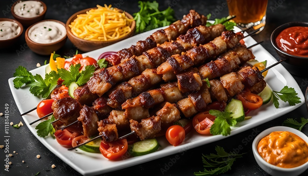 Delicious Grilled Skewers with a Side of Vegetables Delicious Grilled Skewers with a Side of Vegetables