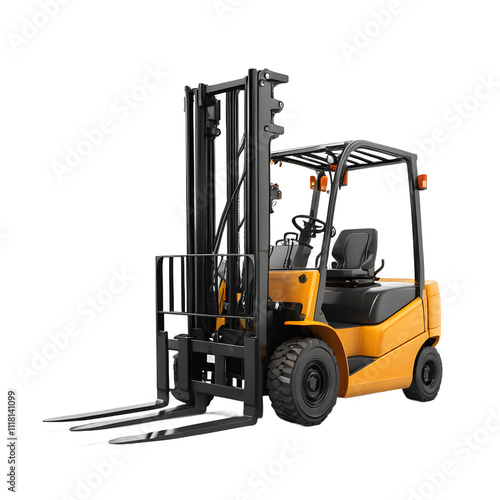 Orange and Black Forklift with Transparent Background