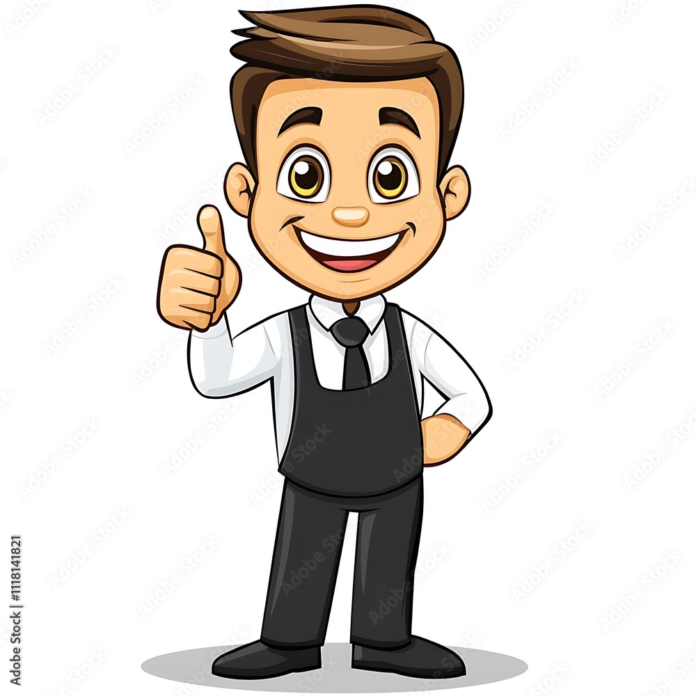 Cartoon employee showing thumbs up on a white background Cartoon employee showing thumbs up on a white background