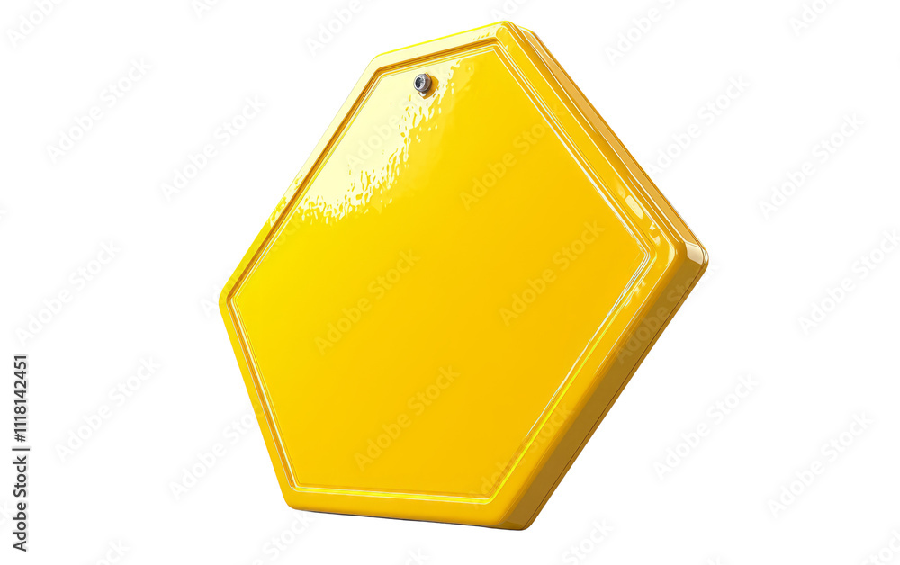 Yellow Hexagonal Sign on Transparent Background