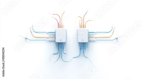 Two white boxes with wires coming out of them