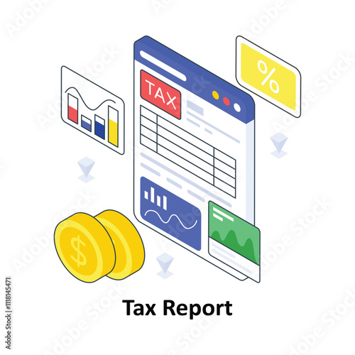 Tax Report isometric Colored illustration. EPS File stock illustration