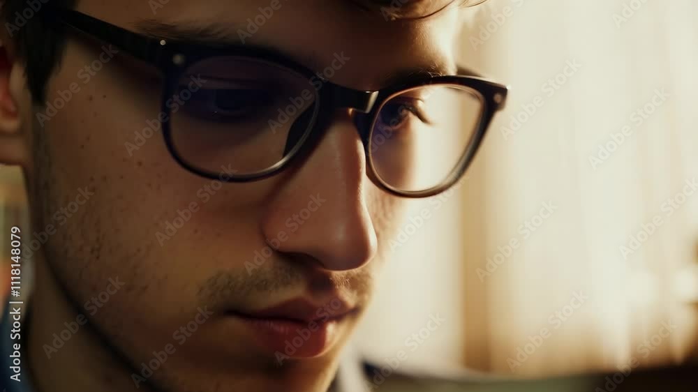 Caucasian male student with eyeglasses reading the book in a library. Amidst the shelves of books, a Caucasian student with eyeglasses reads intently, his scholarly demeanor evident in the library. Caucasian male student with eyeglasses reading the book in a library. Amidst the shelves of books, a Caucasian student with eyeglasses reads intently, his scholarly demeanor evident in the library.