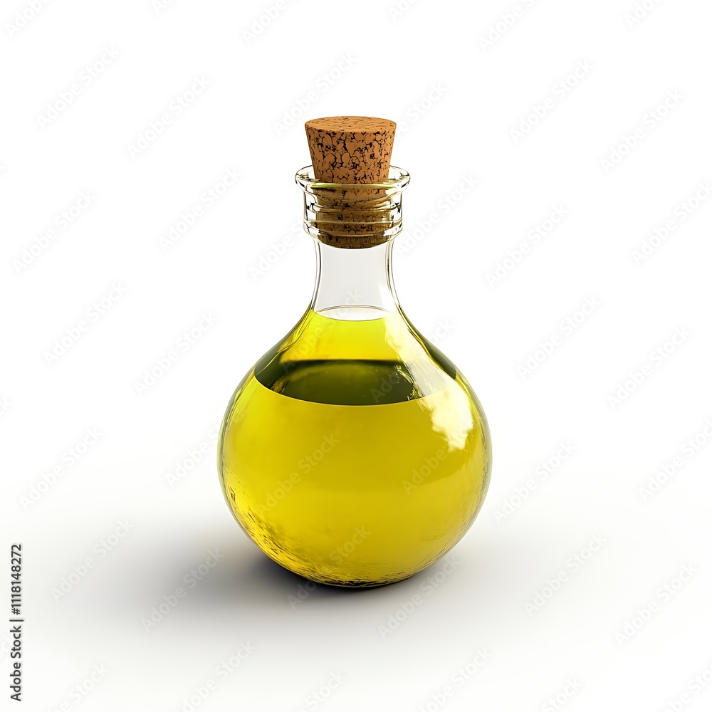 Anime oil bottle with a spout and cork stopper on a white background Anime oil bottle with a spout and cork stopper on a white background