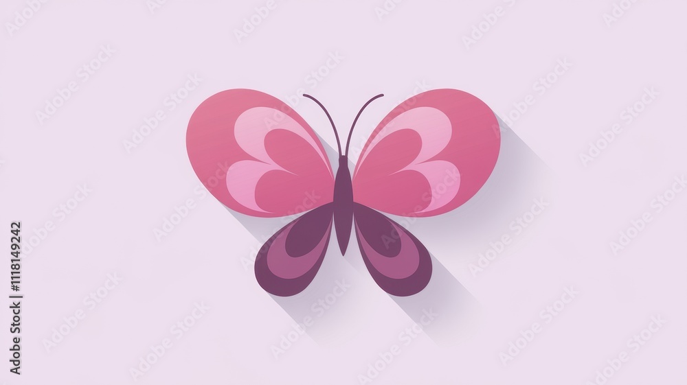 Pink butterfly with long shadow on plain background symbolizing freedom and beauty Pink butterfly with long shadow on plain background symbolizing freedom and beauty