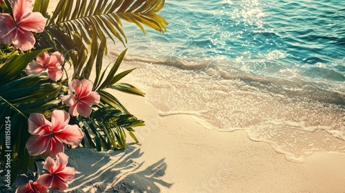 A background evocative of a tropical beach vacation, space for text, vibrant colors, summery vibe photo